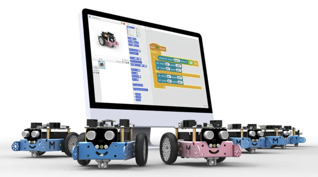 Educational coding robots and block-programming interface in a classroom