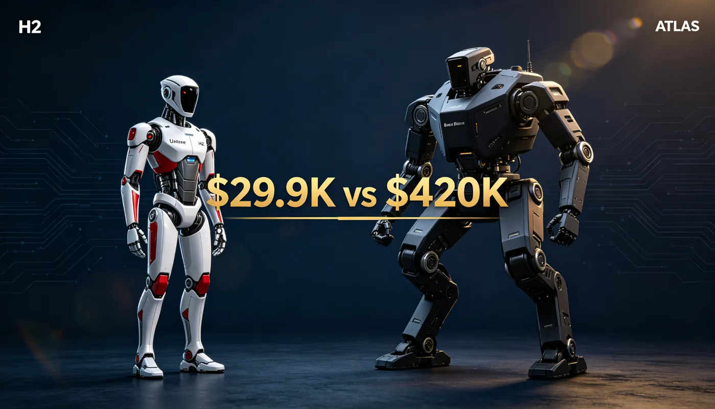 Unitree H2 vs Boston Dynamics Atlas — $29.9K vs $420K humanoid price comparison