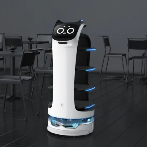 Pudu delivery robot in a restaurant — China's service-robot wave is now global